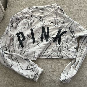 Victoria Secret PINK white and black marble cropped sweater